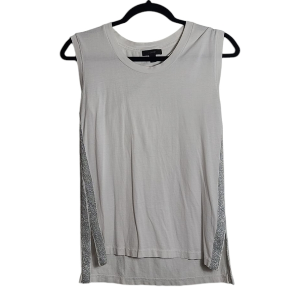 J.CREW White Sleeveless Muscle Tee w/ Silver Glitter Stripes Down Sides Size XXS - Picture 1 of 16